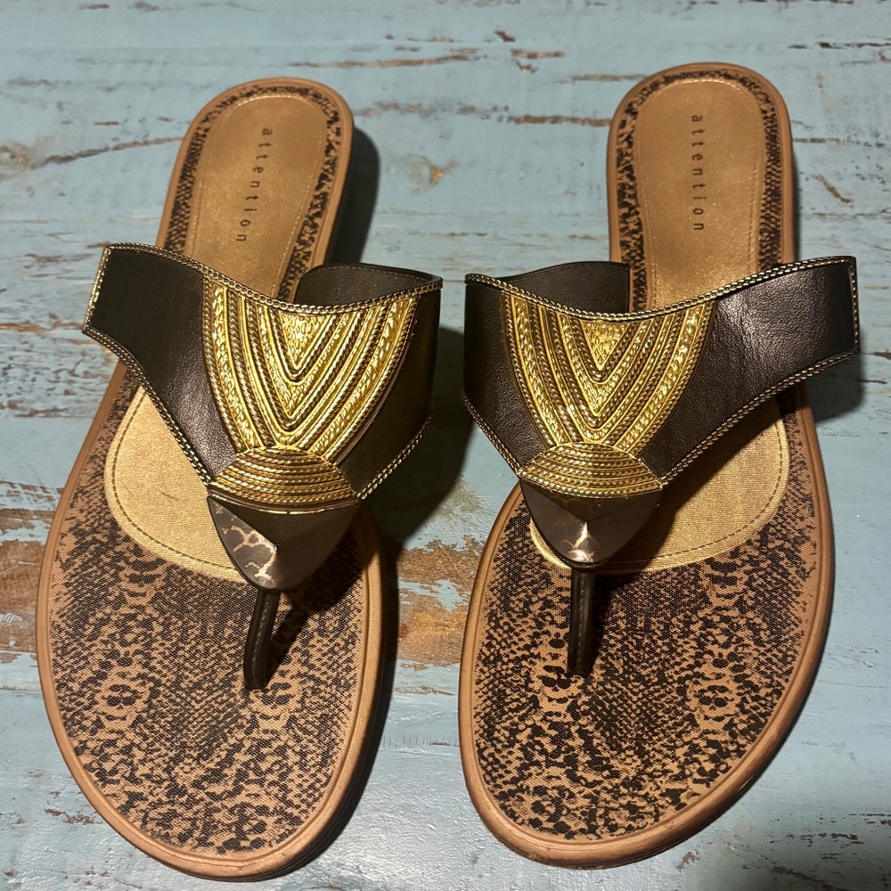 attention Black and Gold Embellished Sandals